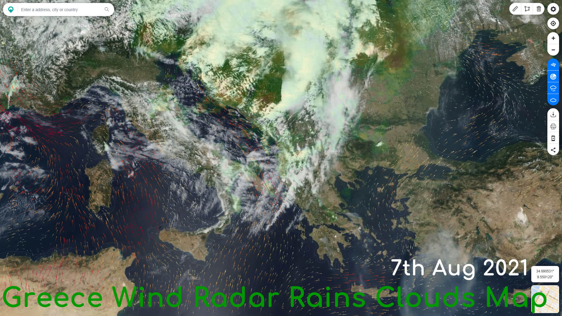 Greece Wind Radar Rains Clouds Map